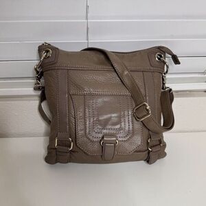 The Sak Crossbody Bag Taupe Brown Leather Adjustable Compact Travel Boho Purse